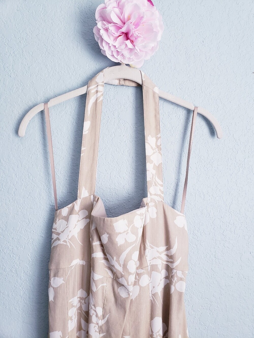 Veronica Beard Amalia Khaki & White Floral Cotton Blend Halter Dress - Picture 5 of 10